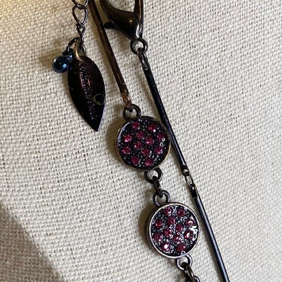 0116 Coldwater Creek Long Gatsby-Style Necklace in Gunmetal w/Pink Rhinestones - Picture 3 of 5